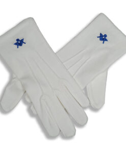 Ladies White Cotton Glove With Square and Compass Motif - Ladies Size