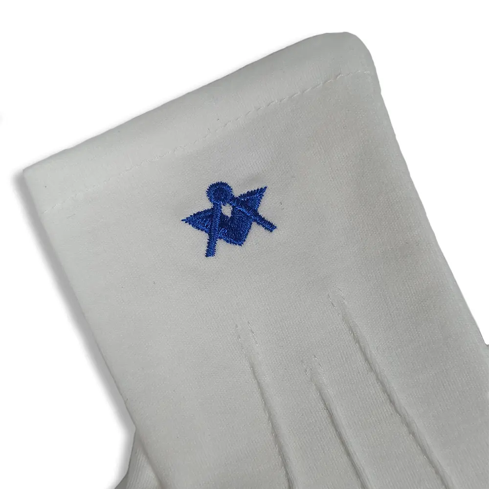 Ladies White Cotton Glove With Square and Compass Motif - Ladies Size - Image 2