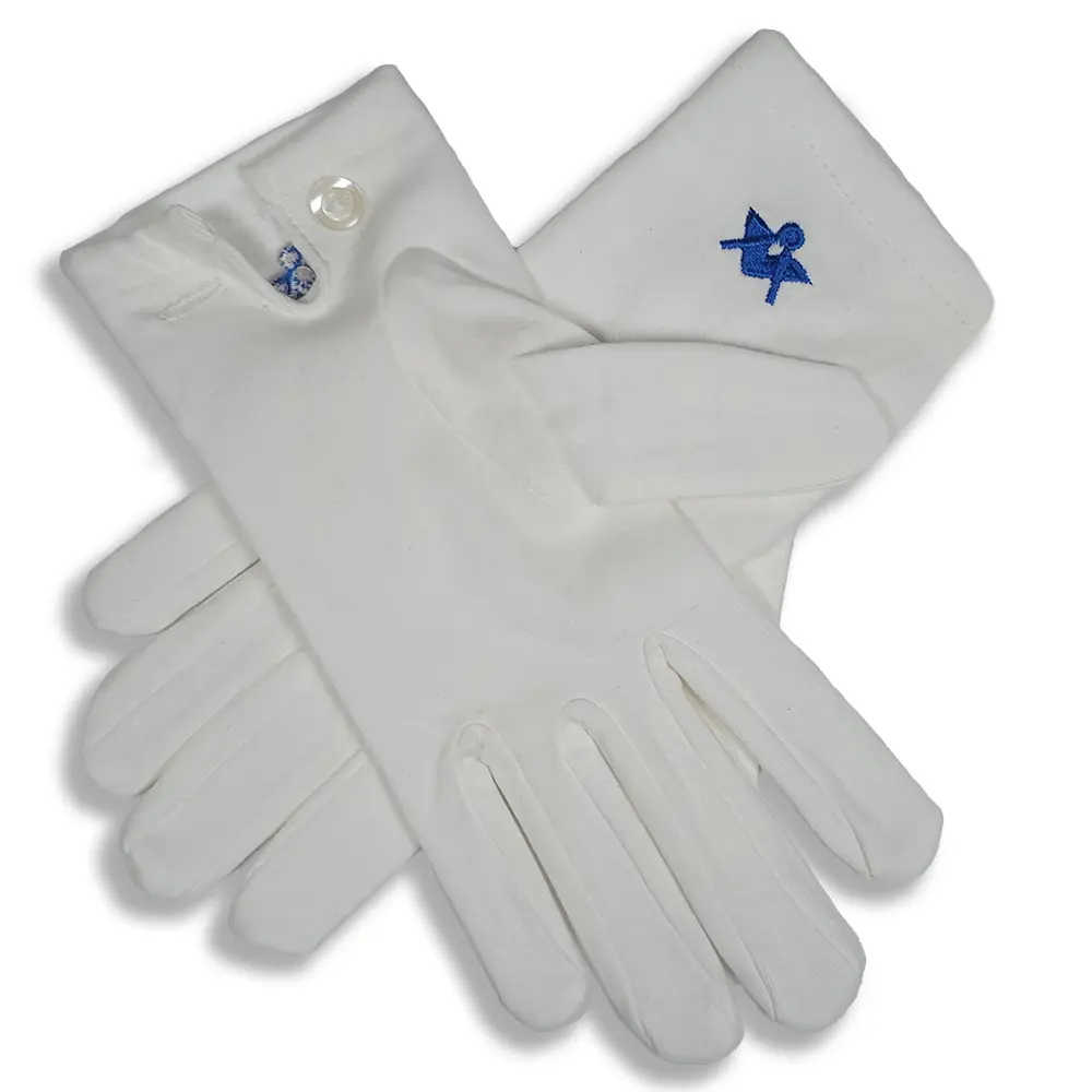 Ladies White Cotton Glove With Square and Compass Motif - Ladies Size - Image 3