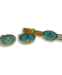 Cufflink and Tie retainer set - Light Blue oval square & Compass