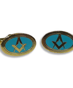 Alternative view of Cufflink and Tie retainer set - Light Blue oval square & Compass
