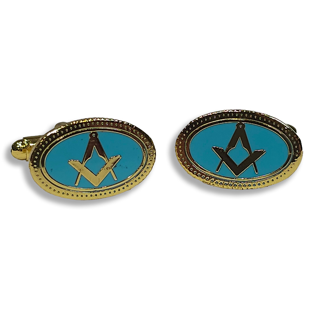 Cufflink and Tie retainer set - Light Blue oval square & Compass - Image 2