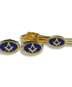 Cufflink and Tie retainer set - Royal Blue oval square & Compass