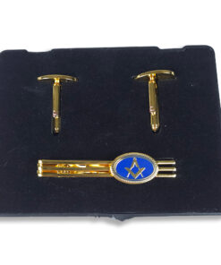 Alternative view of Cufflink and Tie retainer set - Royal Blue oval square & Compass