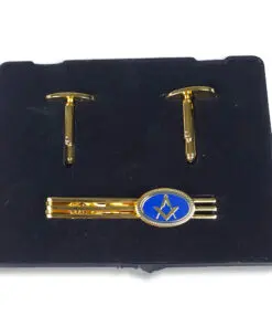 Alternative view of Cufflink and Tie retainer set - Royal Blue oval square & Compass