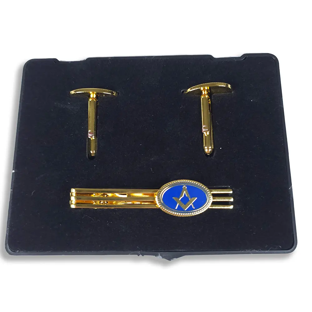 Cufflink and Tie retainer set - Royal Blue oval square & Compass - Image 2