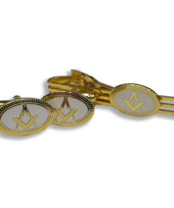 Cufflink and Tie retainer set - White oval square & Compass