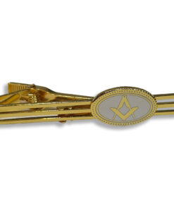 Alternative view of Cufflink and Tie retainer set - White oval square & Compass