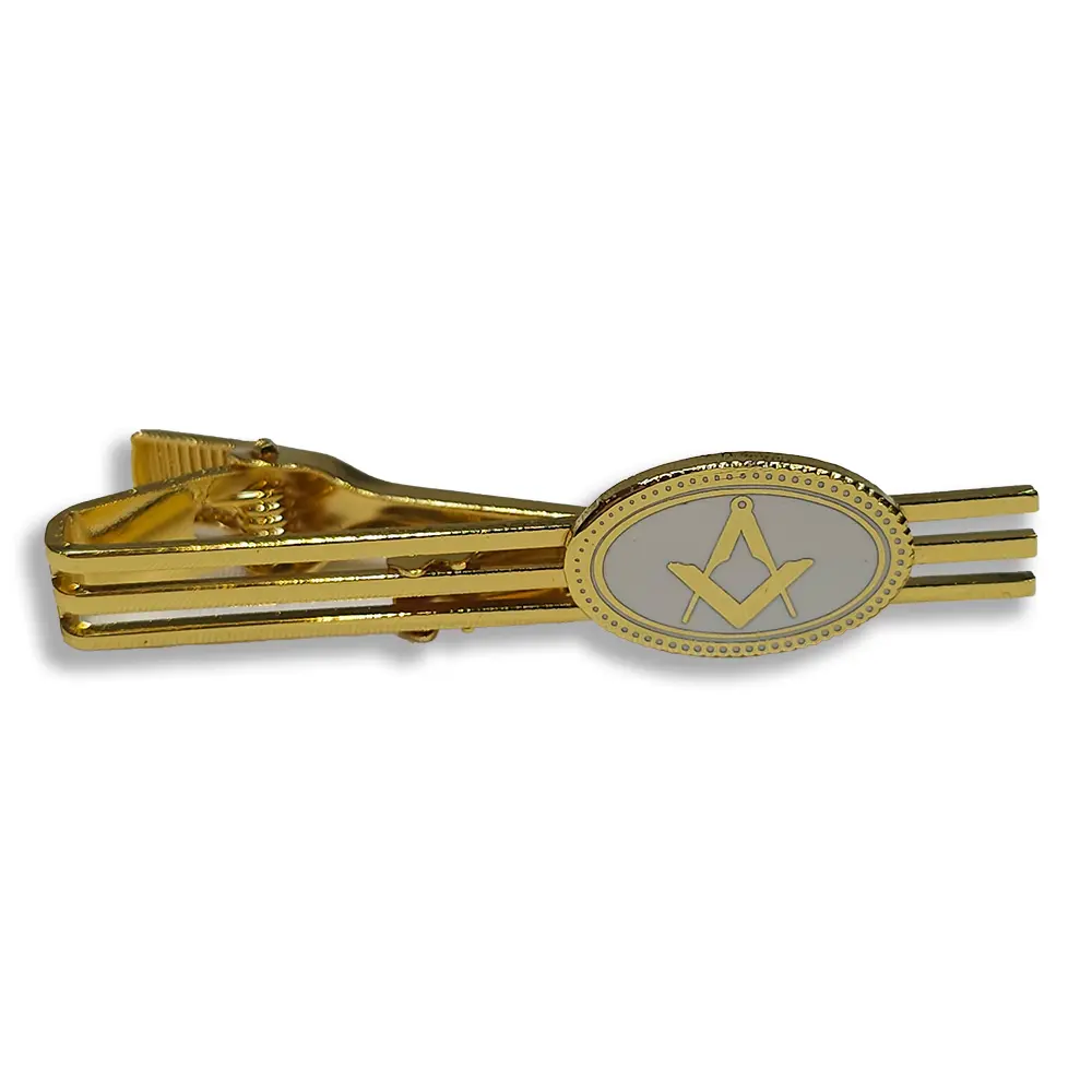 Cufflink and Tie retainer set - White oval square & Compass - Image 2