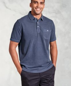 Agassi Navy Garment Washed Pure Cotton Pique Polo Shirt