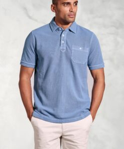 Agassi Blue Garment Washed Pure Cotton Pique Polo Shirt