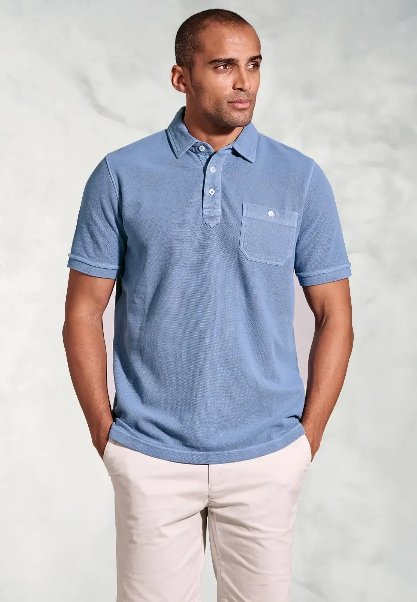 Agassi Blue Garment Washed Pure Cotton Pique Polo Shirt