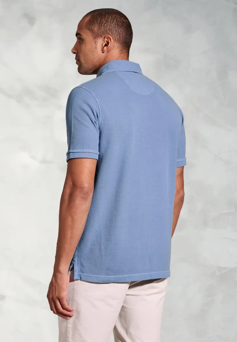 Agassi Blue Garment Washed Pure Cotton Pique Polo Shirt - Image 2