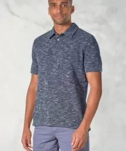 Alcaraz Cotton Rich Navy Knitted Melange Polo Shirt