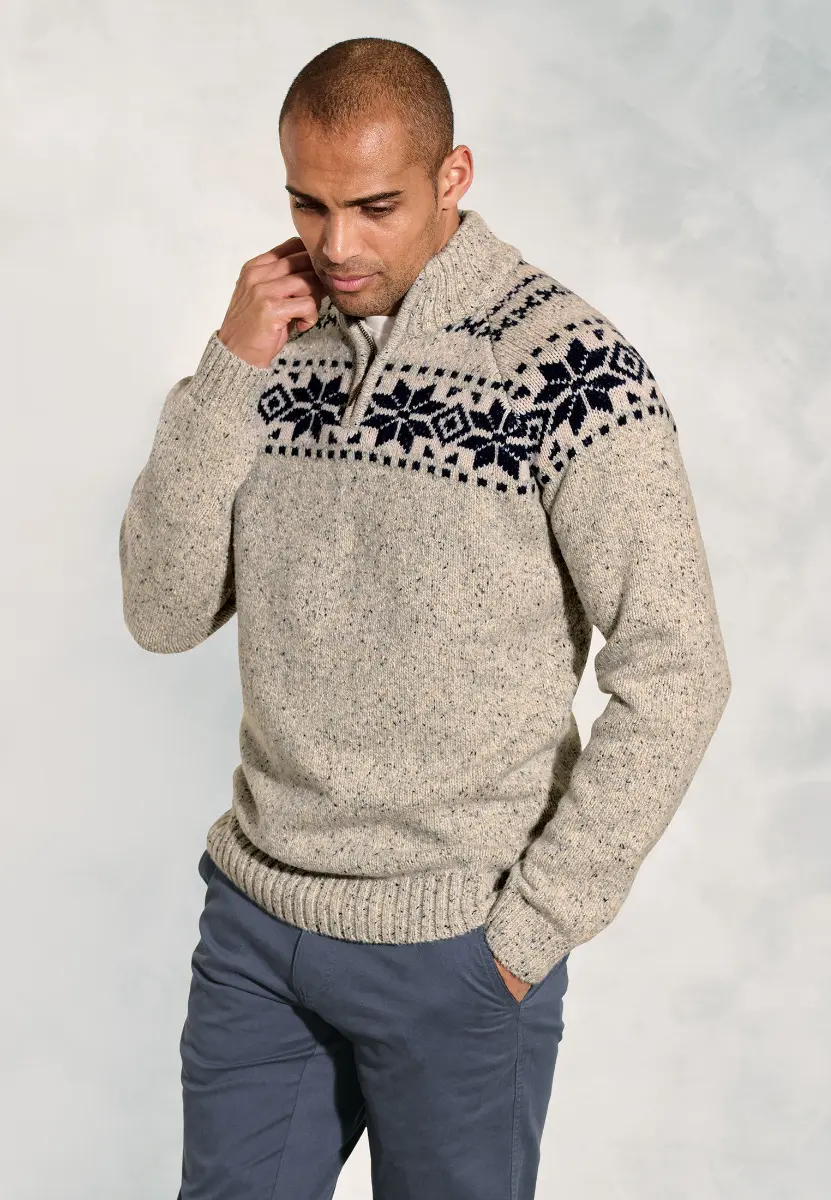 Aldred Oatmeal Fairisle Lambswool Jumper