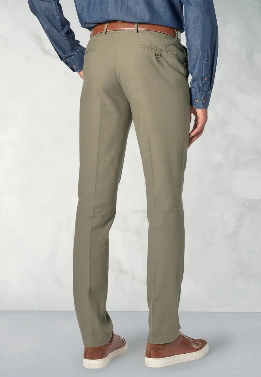 Tailored Fit Amiss Khaki Stretch Linen Cotton Trousers - Image 2
