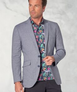 Tailored Fit Anderson Blue Puppytooth Cotton Linen Jacket