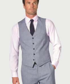 Tailored Fit Anderson Blue Puppytooth Cotton Linen Waistcoat