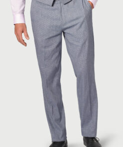 Tailored Fit Anderson Blue Puppytooth Cotton Linen Suit Trouser