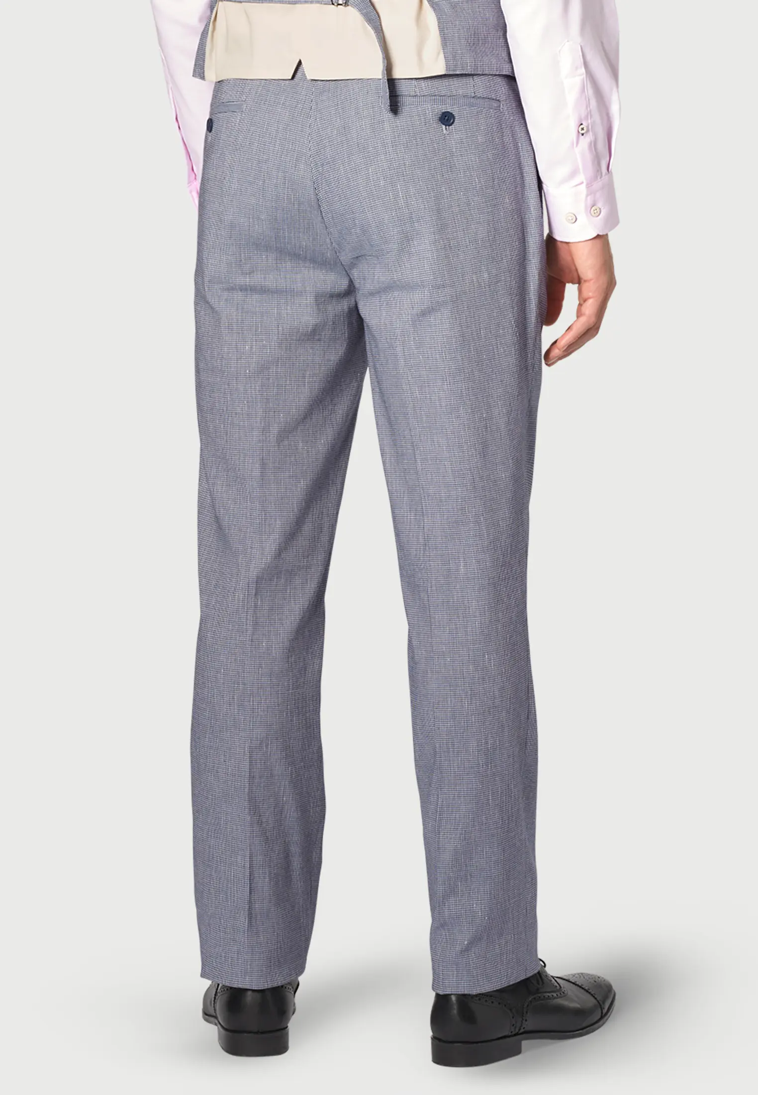 Tailored Fit Anderson Blue Puppytooth Cotton Linen Suit Trouser - Image 2