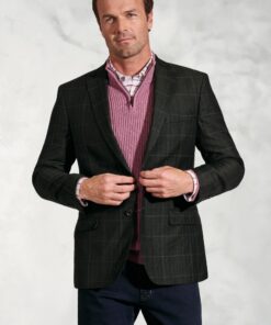 Regular Fit Bale Olive Check Wool Linen Jacket - British Fabric