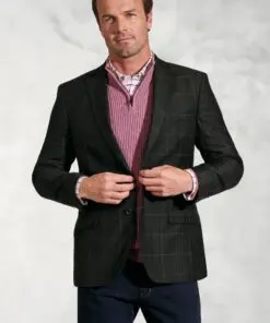 Regular Fit Bale Olive Check Wool Linen Jacket - British Fabric