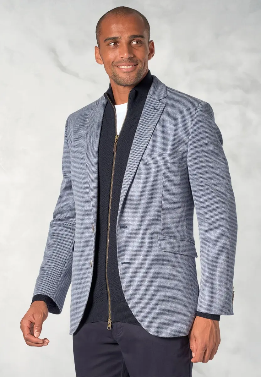 Tailored Fit Becker Blue Knitted Puppytooth Jacket