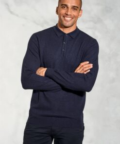 Bennett Navy Pure Cotton Long Sleeve Polo Shirt