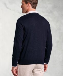 Alternative view of Berlin Navy Cotton Merino V-Neck Jumper