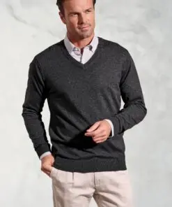 Berlin Charcoal Cotton Merino V-Neck Jumper