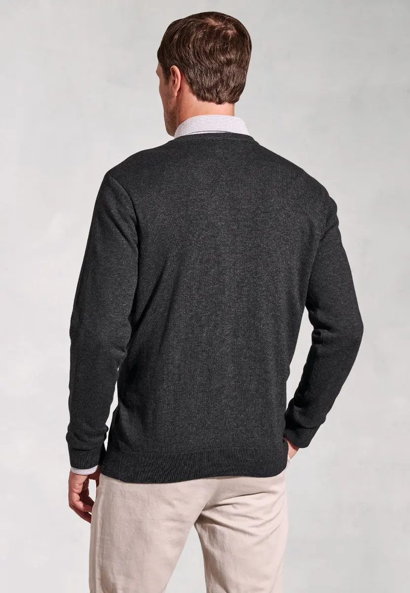 Berlin Charcoal Cotton Merino V-Neck Jumper - Image 2