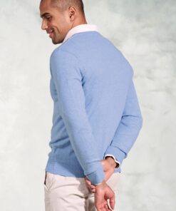 Alternative view of Berlin Sky Blue Cotton Merino V-Neck Jumper