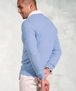 Alternative view of Berlin Sky Blue Cotton Merino V-Neck Jumper