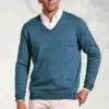 Berlin Teal Cotton Merino V-Neck Jumper