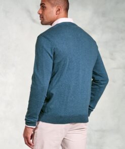 Alternative view of Berlin Teal Cotton Merino V-Neck Jumper