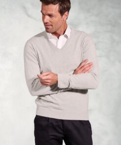 Berlin Stone Cotton Merino V-Neck Jumper
