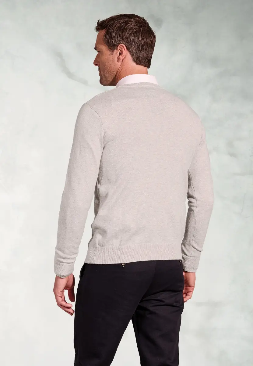 Berlin Stone Cotton Merino V-Neck Jumper - Image 2