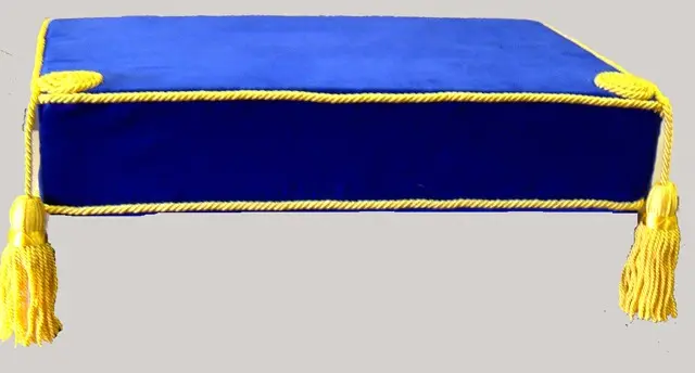Craft Bible Cushion Blue Velvet Yellow Trimmed