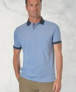 Bowrey Pure Cotton Sky Blue Melange Pique Polo Shirt