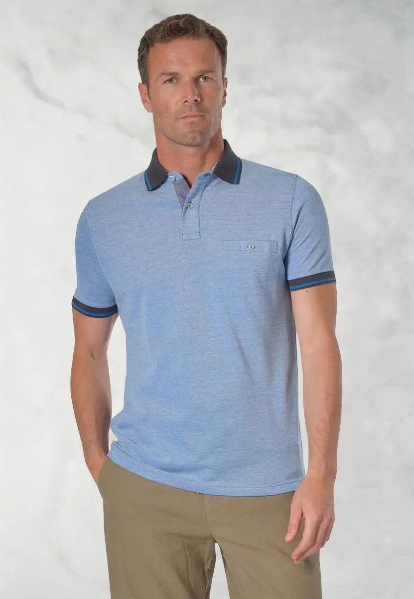 Bowrey Pure Cotton Sky Blue Melange Pique Polo Shirt