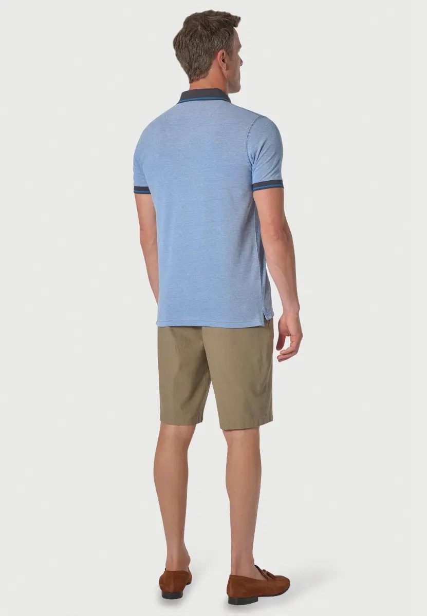Bowrey Pure Cotton Sky Blue Melange Pique Polo Shirt - Image 2