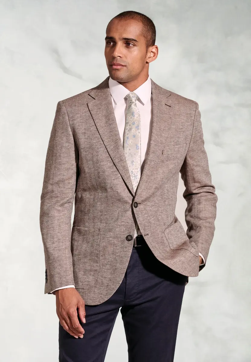 Tailored Fit Brando Chestnut Herringbone Linen Blend Jacket