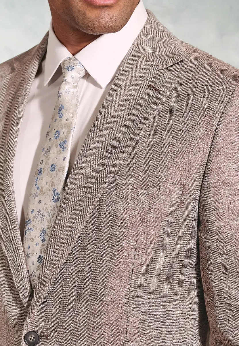 Tailored Fit Brando Chestnut Herringbone Linen Blend Jacket - Image 2