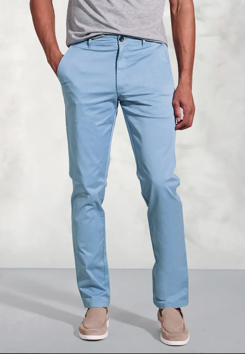 Tailored Fit Broderick Blue Garment Dyed Casual Trousers
