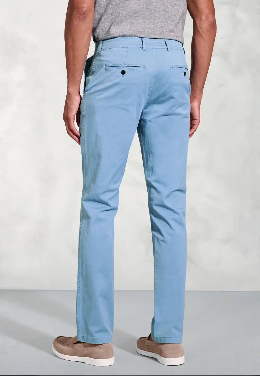 Tailored Fit Broderick Blue Garment Dyed Casual Trousers - Image 2