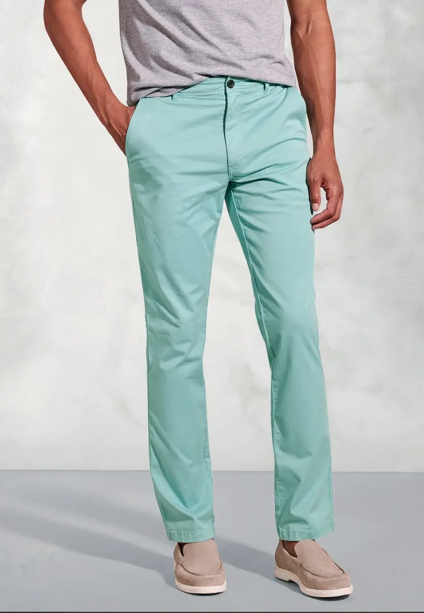 Tailored Fit Broderick Aqua Garment Dyed Casual Trousers