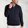 Brolin Navy Garment Dyed Zip Neck Sweatshirt