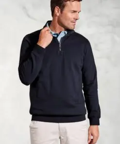 Brolin Navy Garment Dyed Zip Neck Sweatshirt