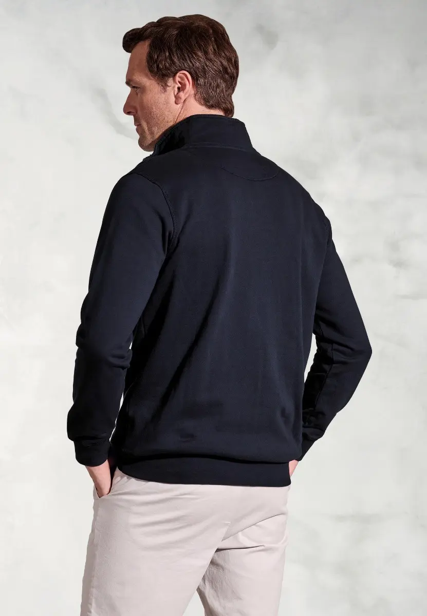 Brolin Navy Garment Dyed Zip Neck Sweatshirt - Image 2