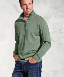 Brolin Khaki Garment Dyed Zip Neck Sweatshirt